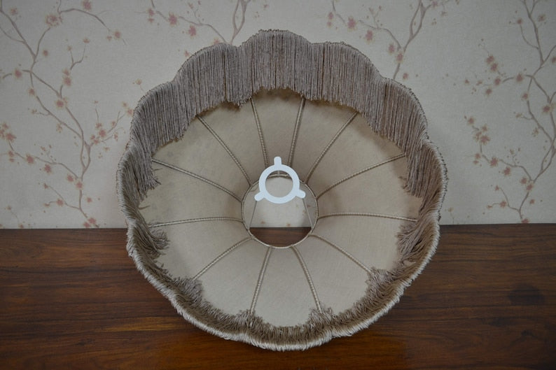 Beige Champagne Floral Scallop Fringe Lampshade