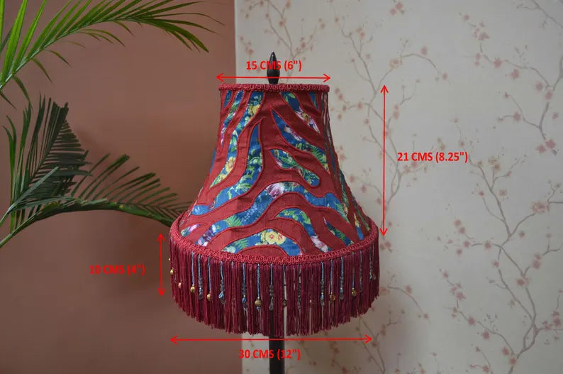 Victorian Ruby Red & Emerald Green Embroidered Lampshade