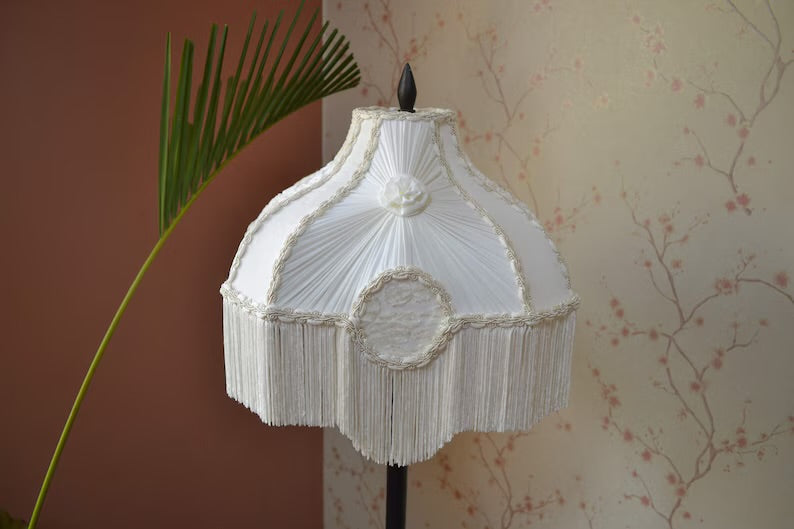 Ivory White Silk Vintage Fringe Lampshade