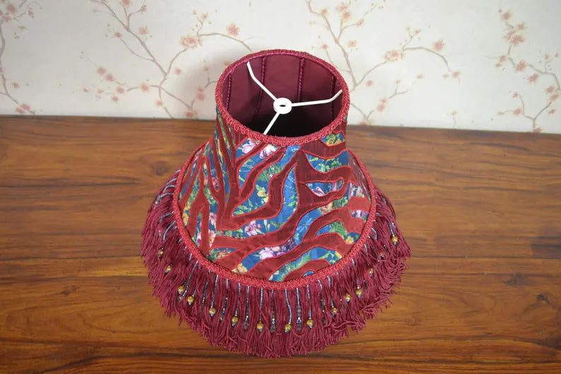 Victorian Ruby Red & Emerald Green Embroidered Lampshade