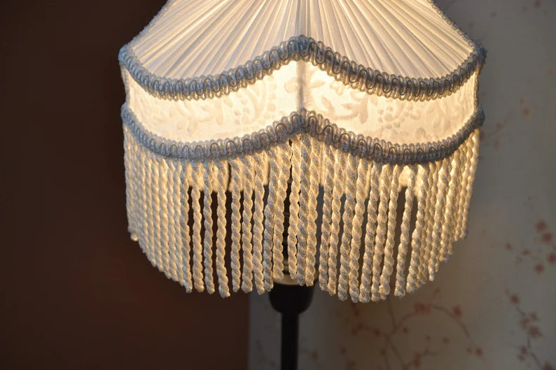 Victorian White Silk Fringe Lampshade