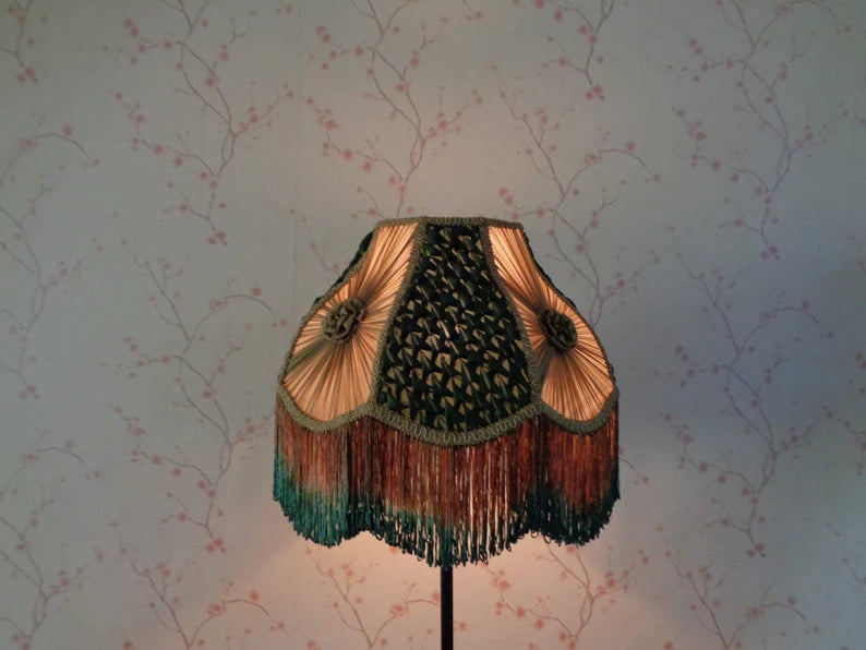 Green Gold Chiffon Victorian Lampshade
