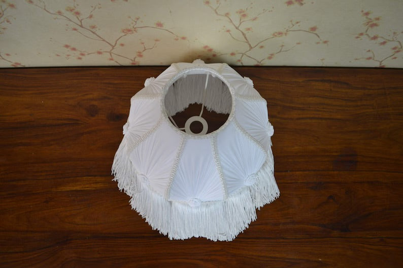 Victorian White Silk Rosette Fringe Lampshade