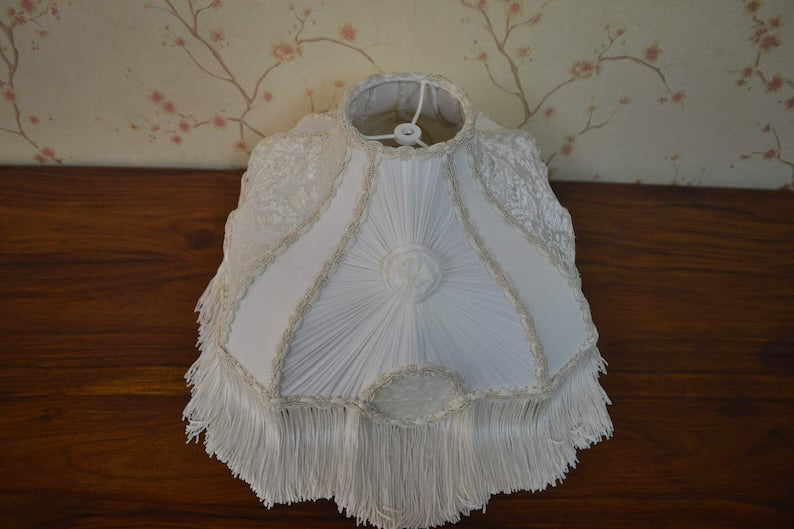 Ivory White Silk Vintage Fringe Lampshade
