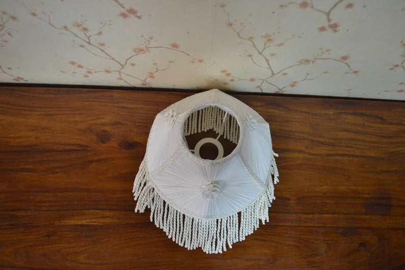 Victorian White Silk Fringe Lampshade
