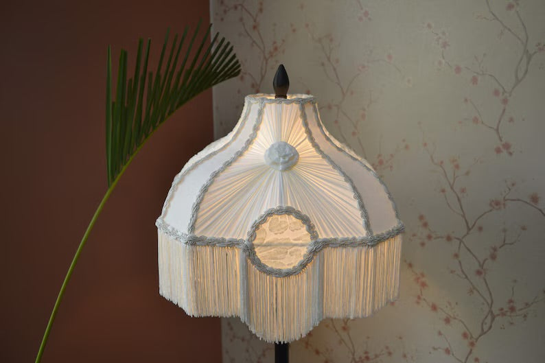 Ivory White Silk Vintage Fringe Lampshade