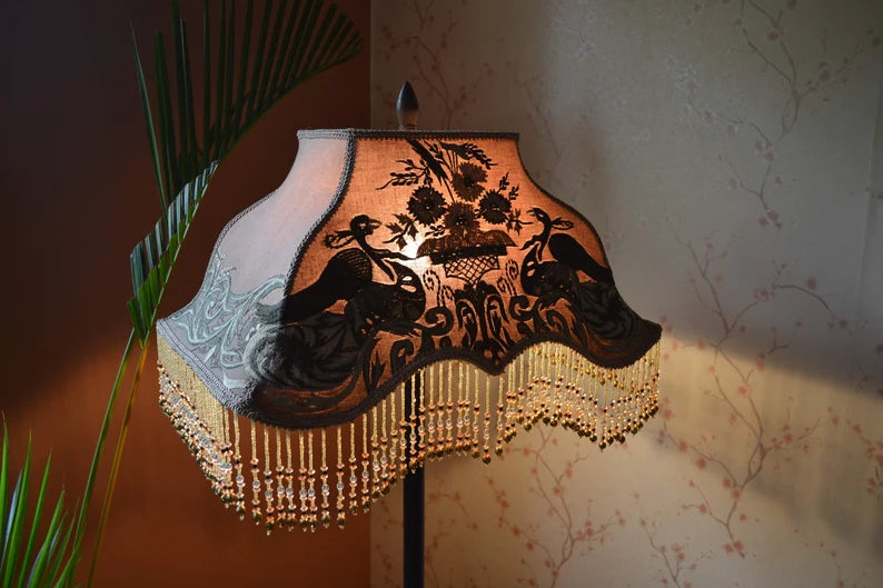 Antique Taupe Embroidered Lampshade