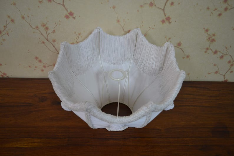 Victorian White Silk Rosette Fringe Lampshade