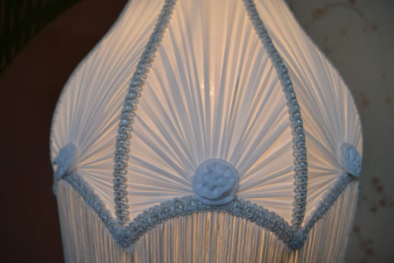 Victorian White Silk Rosette Fringe Lampshade