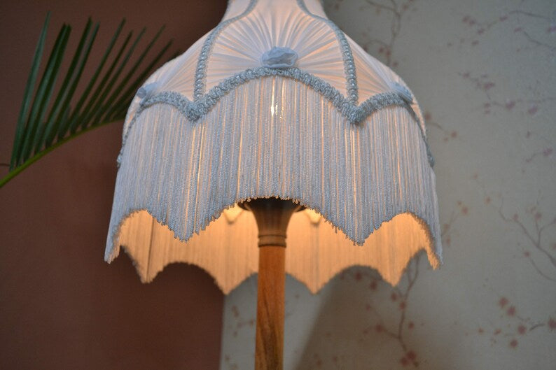 Victorian White Silk Rosette Fringe Lampshade