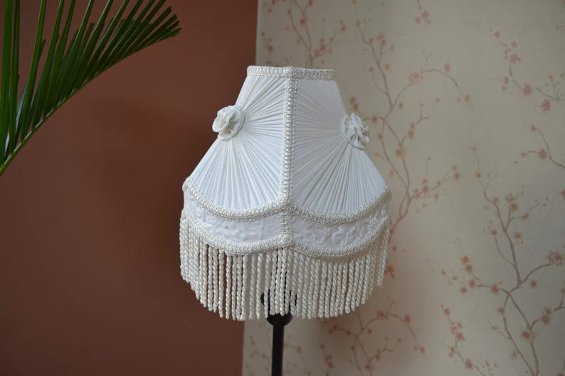 Victorian White Silk Fringe Lampshade