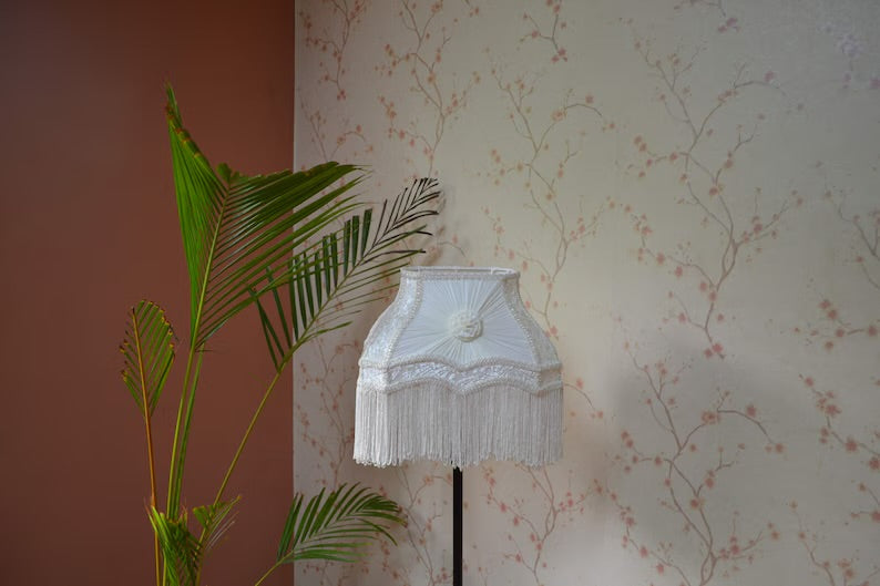 Ivory White Velvet Fringe Lampshade