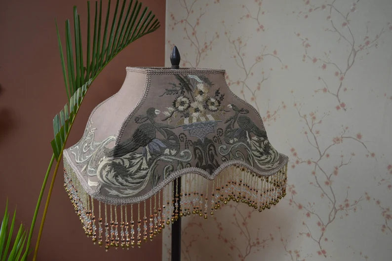 Antique Taupe Embroidered Lampshade