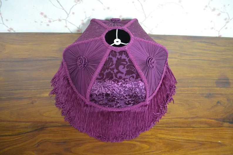 Hexa Wine Velvet Fringe Lampshade