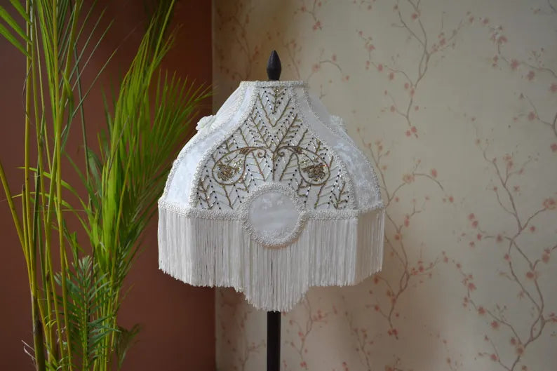Victorian White Silk Luxury Lampshade