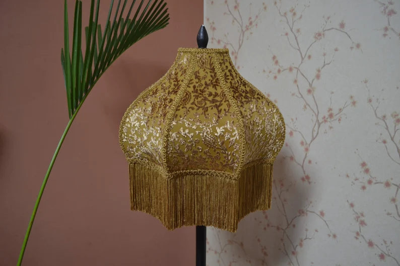 Golden Velvet Scalloped Vintage Lampshade