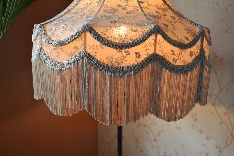 Beige Champagne Floral Scallop Fringe Lampshade