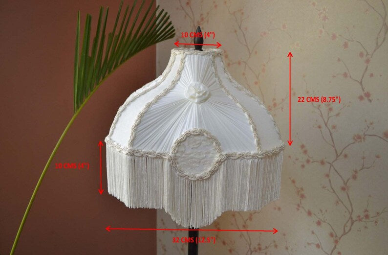 Ivory White Silk Vintage Fringe Lampshade