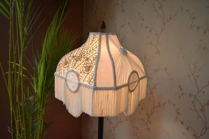 Victorian White Silk Luxury Lampshade