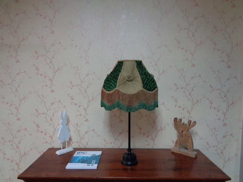 Green Gold Chiffon Victorian Lampshade