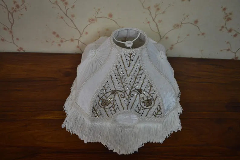 Victorian White Silk Luxury Lampshade