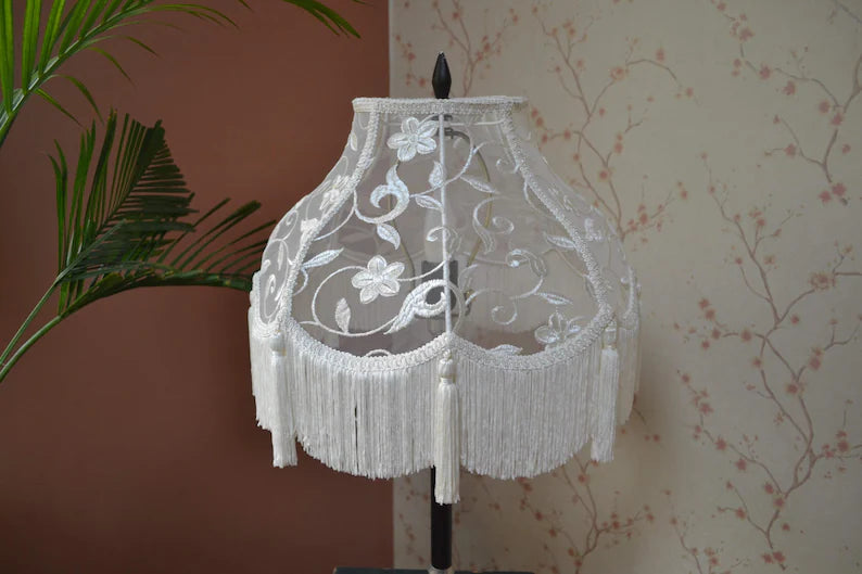 Ethereal White Fringe Lampshade