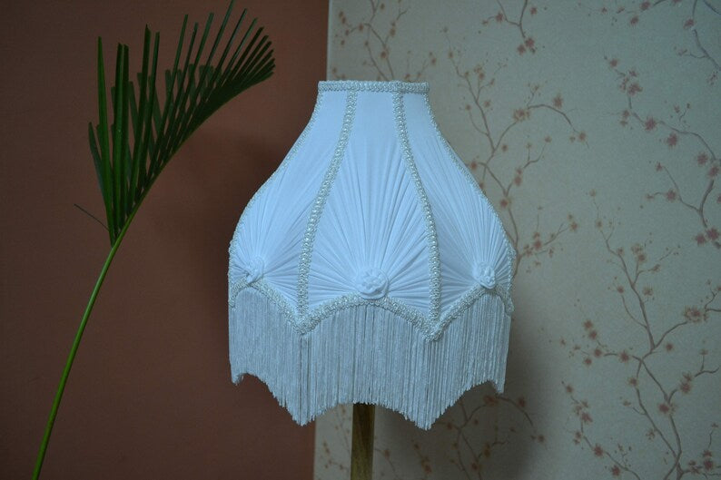 Victorian White Silk Rosette Fringe Lampshade