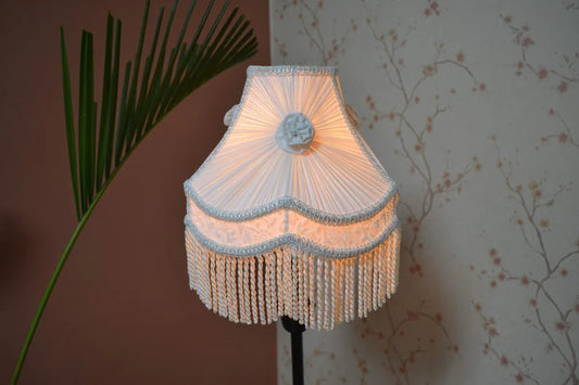Victorian White Silk Fringe Lampshade