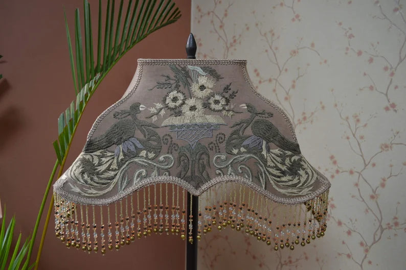 Antique Taupe Embroidered Lampshade