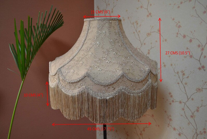 Beige Champagne Floral Scallop Fringe Lampshade