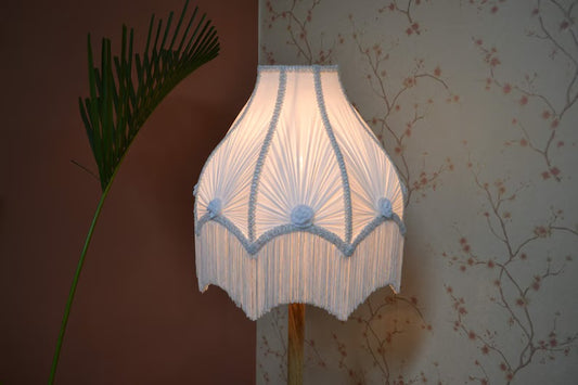 Victorian White Silk Rosette Fringe Lampshade