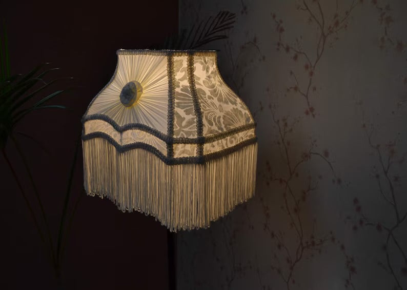 Ivory White Velvet Fringe Lampshade