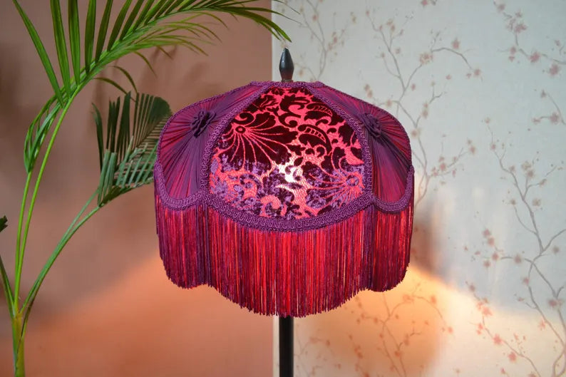 Hexa Wine Velvet Fringe Lampshade
