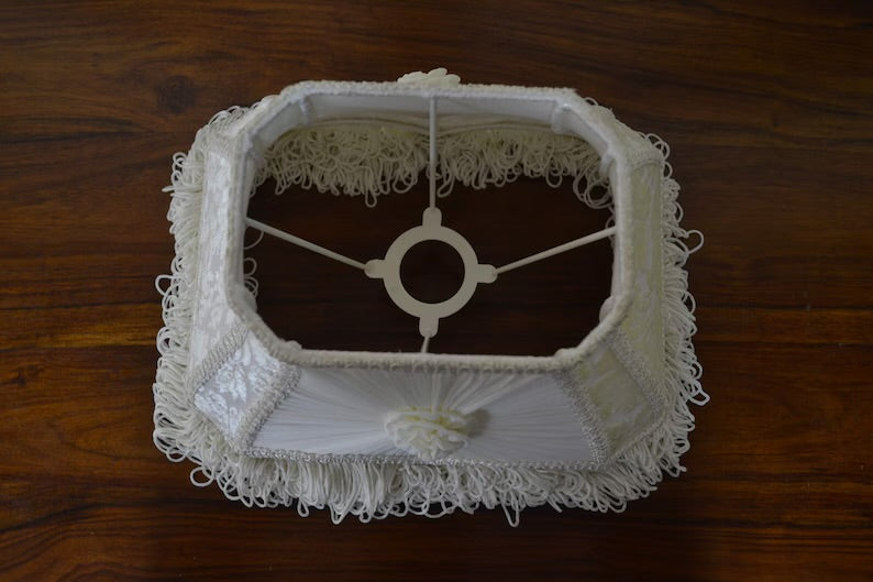Ivory White Velvet Fringe Lampshade
