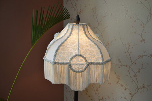 Ivory White Silk Vintage Fringe Lampshade