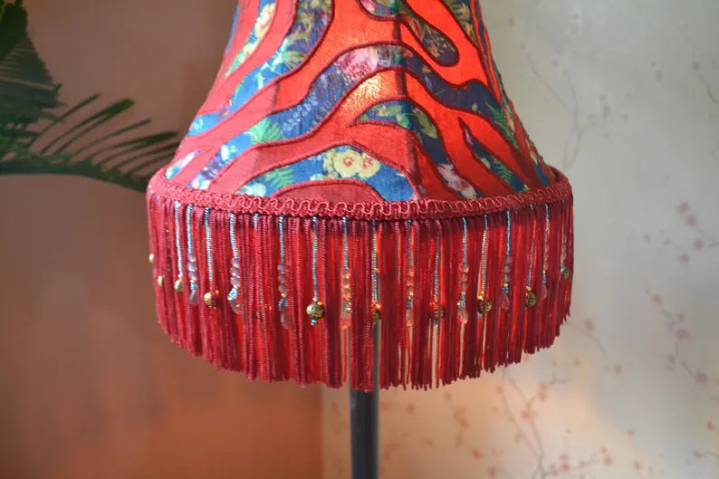 Victorian Ruby Red & Emerald Green Embroidered Lampshade