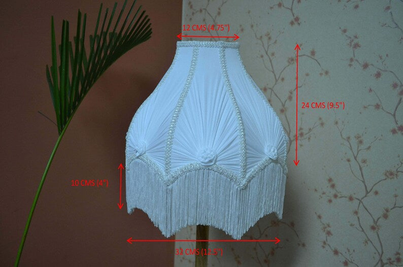 Victorian White Silk Rosette Fringe Lampshade
