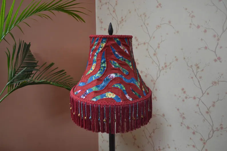 Victorian Ruby Red & Emerald Green Embroidered Lampshade