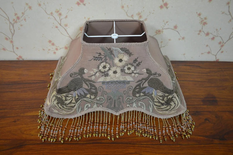 Antique Taupe Embroidered Lampshade