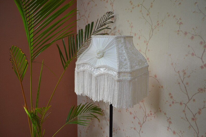Ivory White Velvet Fringe Lampshade