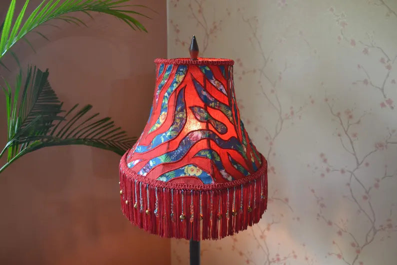 Victorian Ruby Red & Emerald Green Embroidered Lampshade