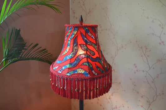 Victorian Ruby Red & Emerald Green Embroidered Lampshade