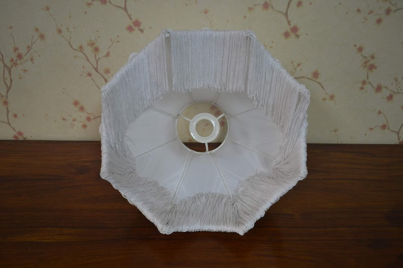 Victorian White Silk Rosette Fringe Lampshade