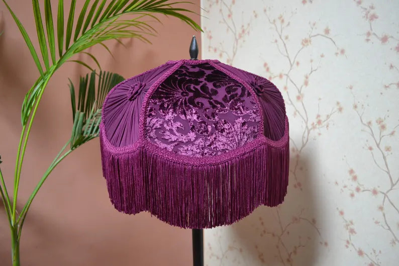 Hexa Wine Velvet Fringe Lampshade
